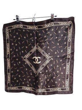 Chanel Logo Print Silk Scarf Brown Beige 21 x 21 Square Fashion Accessory Women